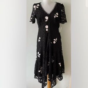 Taylor Black Lace High Low Dress With Floral Embroidery 4 Petite